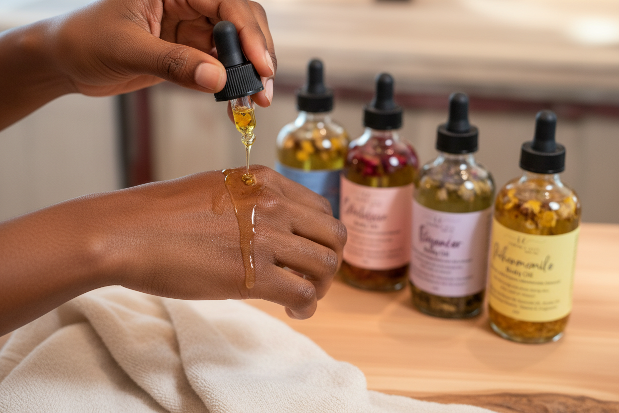 Infused Body Oil Application