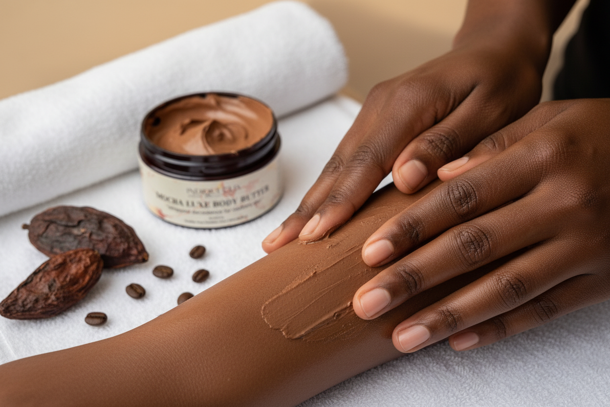 Mocha Luxe Brown Body Butter Application